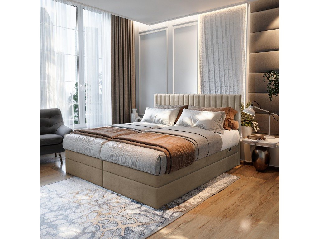 TRADA Boxspringbett ADELE mit Taschenmatratze & Topper 180x200 cm (Set, Bett (zwei Bettkasten) + Matratz + Topper), Elektrische Zahnstangenverstellung per Fernbedienung von TRADA