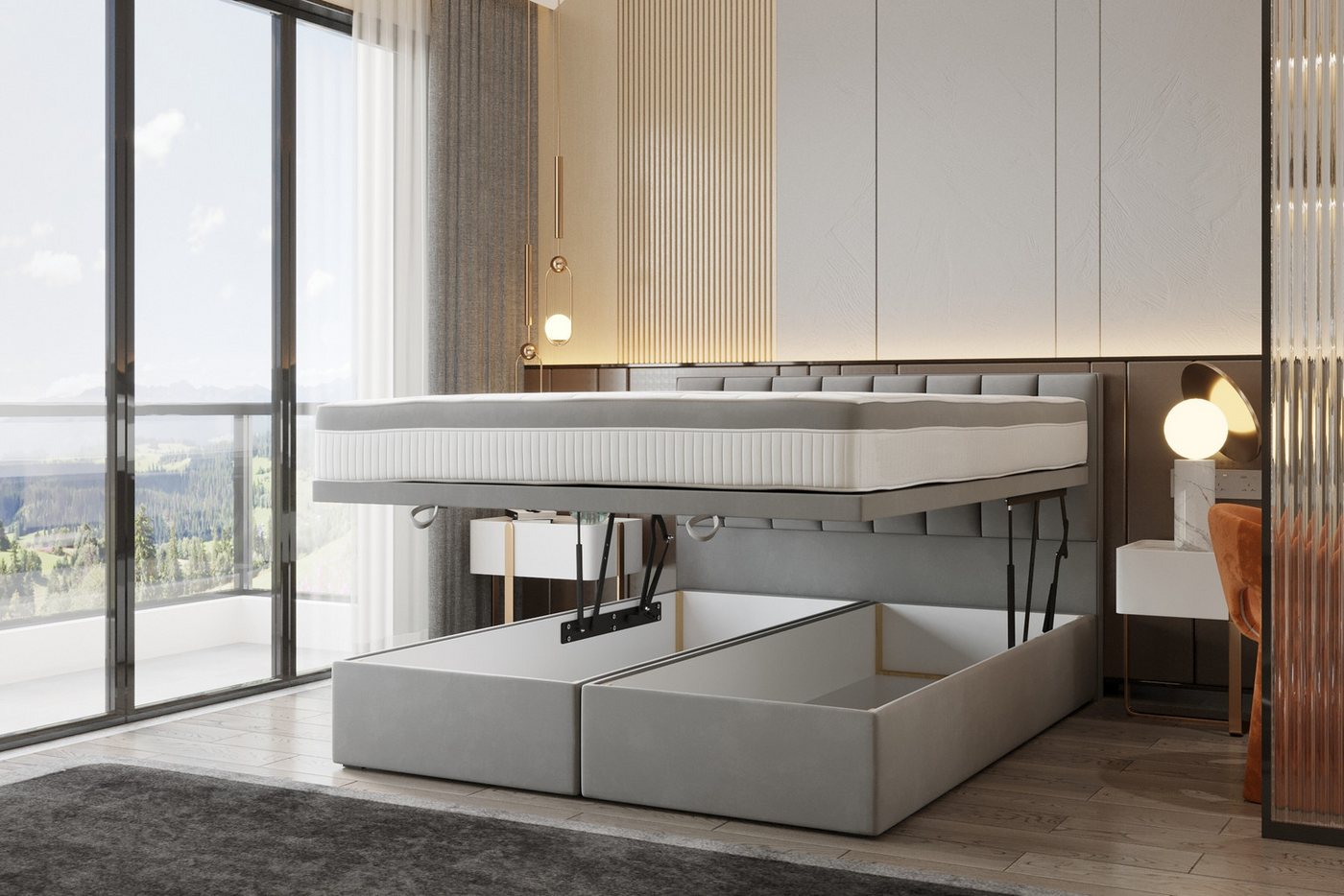 TRADA Boxspringbett BOND mit Taschenmatratze - Elegant Polsterbett mit Zwei Bettkasten (Bett + Materatze), mit zwei Bettkasten - mit Funktion, die das Bettenmachen erleichtert von TRADA