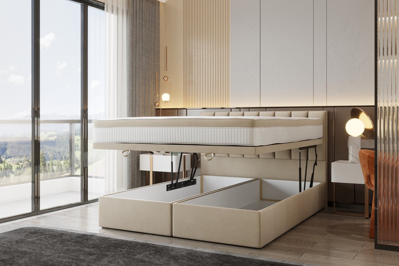 TRADA Boxspringbett BOND mit Taschenmatratze - Elegant Polsterbett mit Zwei Bettkasten (Bett + Materatze), mit zwei Bettkasten - mit Funktion, die das Bettenmachen erleichtert von TRADA