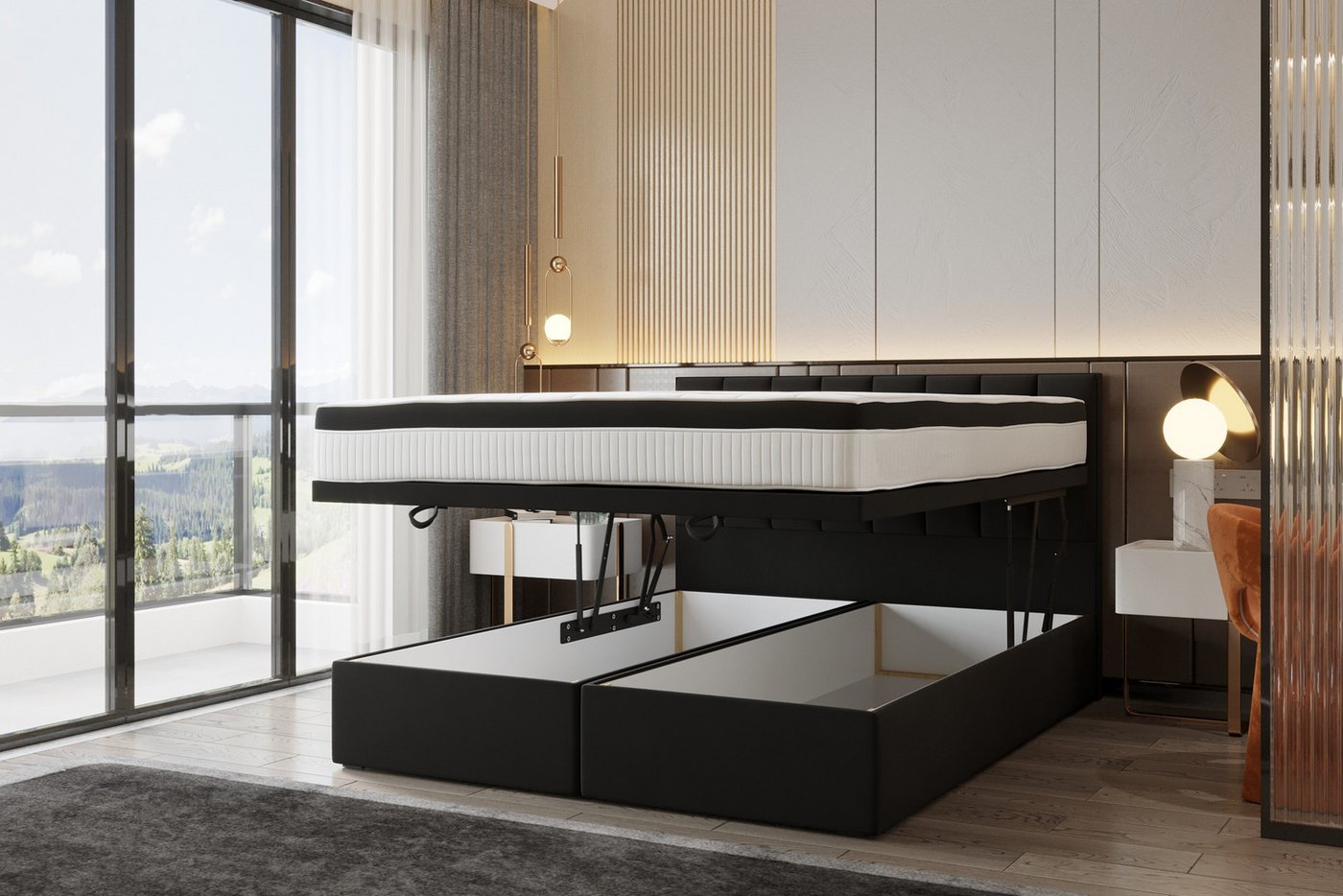 TRADA Boxspringbett BOND mit Taschenmatratze - Elegant Polsterbett mit Zwei Bettkasten (Bett + Materatze), mit zwei Bettkasten - mit Funktion, die das Bettenmachen erleichtert von TRADA