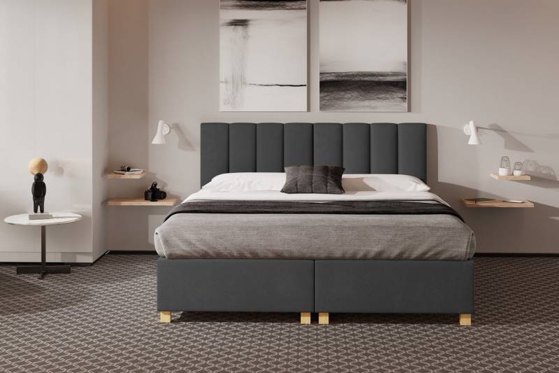 TRADA Boxspringbett Hotelbett mit Bettverbindungssystem 100x200 cm - Europa - Dunkelgrau (Set, Bett + Matratze), in verschiedenen Größen und Farben von TRADA