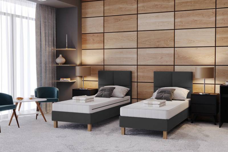 TRADA Boxspringbett Hotelbett mit Bettverbindungssystem 80x200 cm - Dubai - Dunkelgrau (Set, Bett + Matratze), in verschiedenen Größen und Farben von TRADA