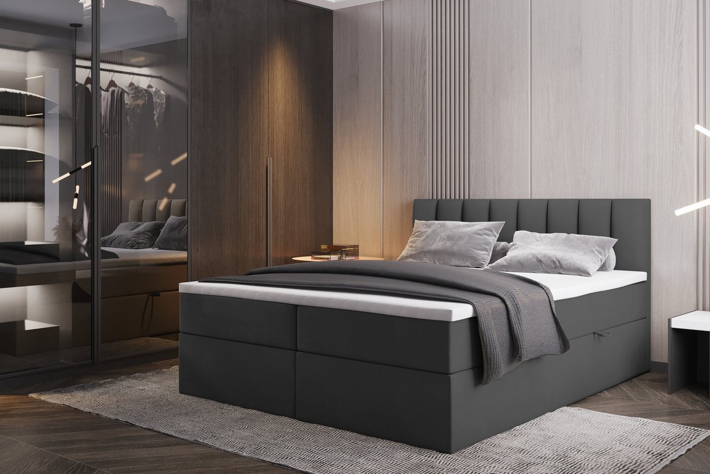 TRADA Boxspringbett PALERMO mit Topper - Bonell Matratze mit Bettkasten - Elegant Bett (Bett+Topper, Boxspringbett mit Topper), mit zwei Bettkasten und Topper von TRADA