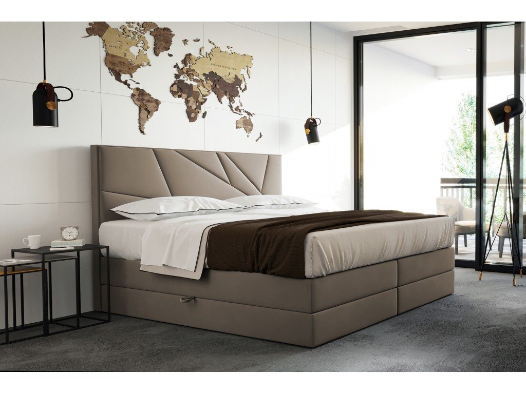 TRADA Boxspringbett VERDE 140x200 - Elegant Bett mit Kopfteil (Bett + Matratze + Topper), Mit seitlich öffnenden Bettkästen von TRADA
