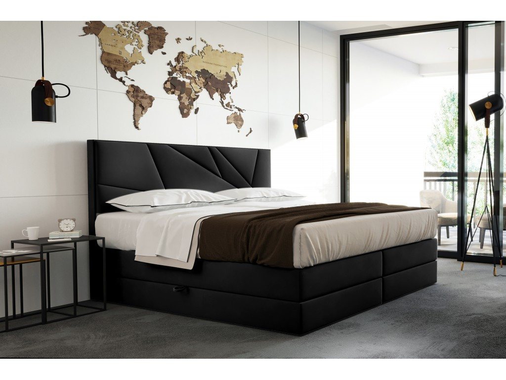 TRADA Boxspringbett VERDE 180x200 - Elegant Bett mit Kopfteil (Bett + Matratze + Topper), Mit seitlich öffnenden Bettkästen von TRADA