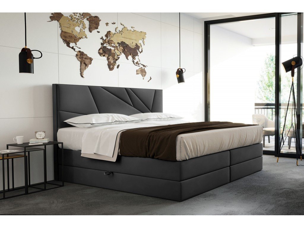 TRADA Boxspringbett VERDE 180x200 - Elegant Bett mit Kopfteil (Bett + Matratze + Topper), Mit seitlich öffnenden Bettkästen von TRADA