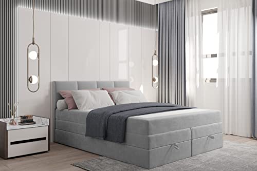 TRADA Boxspringbett mit Bettkästen Prado Doppelbett Polsterbett (140 x 200, Grau) von TRADA