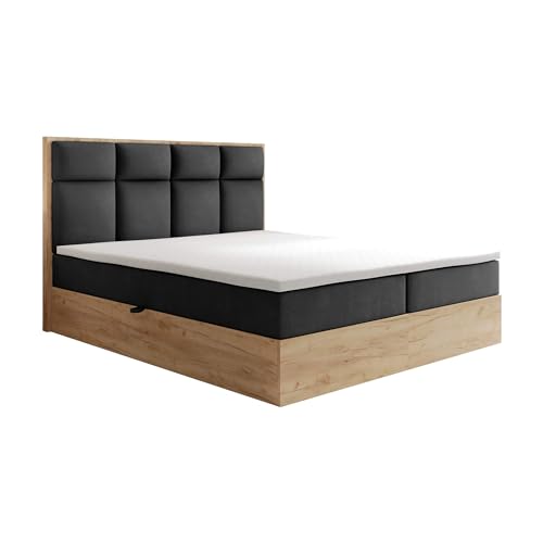 TRADA Boxspringbett mit Bettkasten Schlafzimmer Komplett Selva 9-zonen mit Taschenfederkern Matratze und Topper (Schwarz, 160 x 200 cm) von TRADA