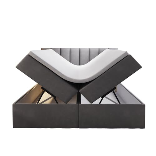 TRADA Boxspringbett mit Bettkasten und Pocket Matratze Palermo (Grau, 160x200 cm) von TRADA