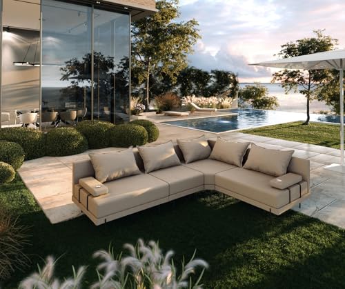 TRADA Garten-Ecklounge aus Holz Bahama M 298 x 222 cm (Set 2) – (Beige, rechte Seite) von TRADA