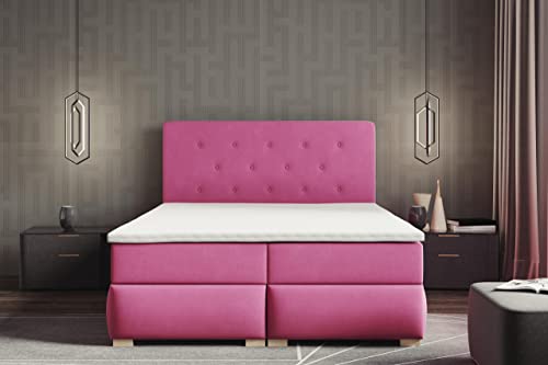 TRADA Lupin Boxspringbettt mit Bettkästen und Matratze gestepptes Kopfteil (160 x 200 cm, Rosa) von TRADA