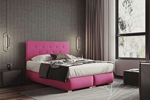 TRADA Lupin Boxspringbettt mit Bettkästen und Matratze gestepptes Kopfteil (200 x 200 cm, Rosa) von TRADA