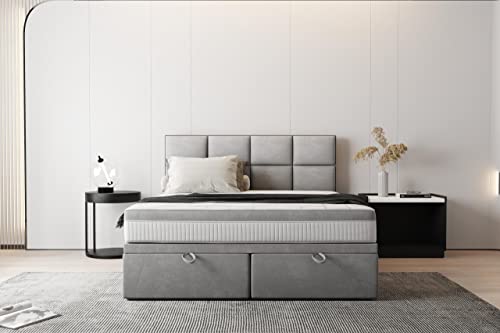 Tropea Boxsprinbett Doppelbett mit Bettkasten und Matratze (140 x 200 cm, Grau) von TRADA
