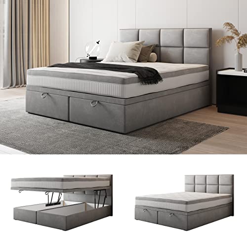 Tropea Boxsprinbett Doppelbett mit Bettkasten und Matratze (200 x 200 cm, Grau) von TRADA