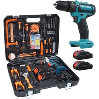 Trade Shop - 100-teiliger kompletter Werkzeugsatz mit Akku-Bohrschrauber-Koffer - von TRADE SHOP TRAESIO