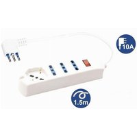 Trade Shop - MEHRFACHE STECKDOSE 1 UNIVERSAL SCHUKO-STECKDOSE + 3 BIPASSO 10/16A STECKER 10A KABEL 1,5MT 80083 - von TRADE SHOP TRAESIO