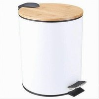 Trade Shop - STAHL-TRETEIMER 5 LITER ABFALLEIMER WEISS HOLZ 87456 - von TRADE SHOP TRAESIO