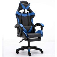 Trade Shop - STUHL SESSEL BÜRO HOME ÖKO-LEDER LENDENKISSEN KOPFSTÜTZE FÜSSE BLAU SCHWARZ - von TRADE SHOP TRAESIO