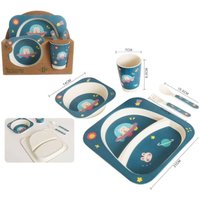 Trade Shop Traesio - Trade Shop - 5-teiliges Babynahrungsset mit Tellern, Gläsern und Besteck aus Bambusmaterial - von TRADE SHOP TRAESIO