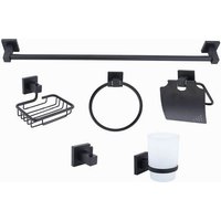 Trade Shop Traesio - Trade Shop - Ultramodernes schwarzes 6-teiliges Badezimmerset mit Handtuchhalter, Handtuchrolle, Glas und Zahnbürsten 87261 - von TRADE SHOP TRAESIO