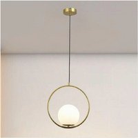 Trade Shop Traesio - Trade Shop - Kreisförmige Pendelleuchte aus Metall mit weißer Glaskugel, E27, goldener Anschluss 32811 - von TRADE SHOP TRAESIO