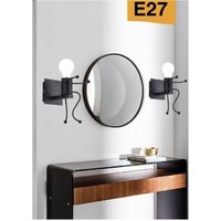 Trade Shop Traesio - Trade Shop - dekorative wandlampe in form eines sitzenden männchens aus metall mit E27-ANSCHLUSS AQ51 - Schwarz von TRADE SHOP TRAESIO