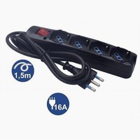 Trade Shop - multisocket 4 universal steckdosen schuko stecker 16A kabel 1.5MT schwarz switch 80097N - von TRADE SHOP TRAESIO