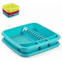 Trade Shop Traesio - Trade Shop - quadratisches abtropfgestell aus farbigem kunststoff mit besteckhalter küchenzubehör - von TRADE SHOP TRAESIO