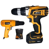 Trade Shop Traesio - Trade Shop - set 2 stk. elektrobohrer 710W + doppel-akku-treiber 18V zubehör IW017 - von TRADE SHOP TRAESIO