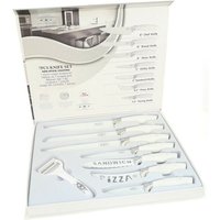 Trade Shop Traesio - Trade Shop - set 7 küchenmesser aus stahl mit rutschfestem griff plus kartoffelschäler weiss - von TRADE SHOP TRAESIO
