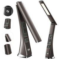 Trade Shop - tischlampe led licht 3 intensität 5W schwarz kunstleder uhr lcd display - von TRADE SHOP TRAESIO