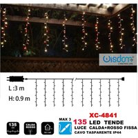 Trade Shop Traesio - Trade Shop - weihnachtslichtervorhang 135 led warmes licht + rotes festes transparentes kabel XC-4841 - von TRADE SHOP TRAESIO