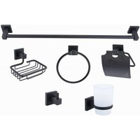 Trade Shop - Ultramodernes schwarzes 6-teiliges Badezimmerset mit Handtuchhalter, Handtuchrolle, Glas und Zahnbürsten 87261 - Trade Shop - Ultramodernes schwarzes 6-teiliges Badezimmerset mit Handtuchhalter, Handtuchrolle, Glas und Zahnbürsten 87261 - von TRADE SHOP TRAESIO