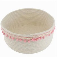 Trade Shop - Wäschekorb mit rosa Pompons, Seil, 22 x 9,5 cm, 10666 - von TRADE SHOP TRAESIO