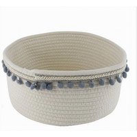 Trade Shop Traesio - Trade Shop - grauer wäschekorb mit pom-pom-seil 30X14 cm 10671 - von TRADE SHOP TRAESIO