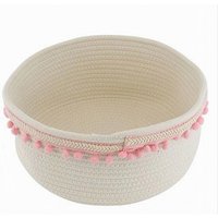 Trade Shop Traesio - Trade Shop - Wäschekorb mit rosa Pompons, Seil, 30 x 14 cm, 10667 - von TRADE SHOP TRAESIO