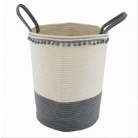 Trade Shop - grauer wäschekorb aus pom-pon-seil mit griffen 35X45CM 10672 - von TRADE SHOP TRAESIO