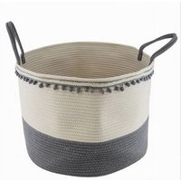Trade Shop Traesio - Trade Shop - grauer wäschekorb aus pom-pon-seil mit griffen 50X35CM 10673 - von TRADE SHOP TRAESIO