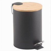 Trade Shop - stahl-treteimer 3 liter schwarz abfalleimer holz 87457 - von TRADE SHOP TRAESIO