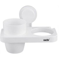 Trade Shop Traesio - Trade Shop - haartrocknerhalter mit glas zahnbürstenhalter mit saugnapf weiss badzubehör 59547 - von TRADE SHOP TRAESIO