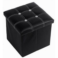 Trade Shop - Pouf Pouf gepolsterter Aufbewahrungsbehälter schwarz Strass 30 x 30 x 30 cm 79433 - von TRADE SHOP TRAESIO