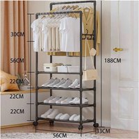 Trade Shop - doppelter kleiderbügelständer mit rollen vom boden für kleidung und schuhe, platzsparend, schwarz - von TRADE SHOP TRAESIO