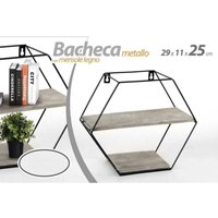 Trade Shop Traesio - Trade Shop - sechseckige wandtafel aus metall 2 ablagen holz 29X11X25CM 751981 - Trade Shop Traesio - Trade Shop - sechseckige wandtafel aus metall 2 ablagen holz 29X11X25CM 751981 - von TRADE SHOP TRAESIO