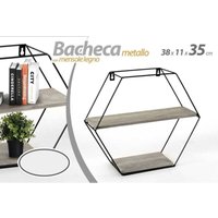 Trade Shop - sechseckige wandvitrine aus metall 2 einlegeböden holz 38X11X35CM 751998 - Trade Shop - sechseckige wandvitrine aus metall 2 einlegeböden holz 38X11X35CM 751998 - von TRADE SHOP TRAESIO