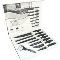 Trade Shop Traesio - Trade Shop - set 7 küchenmesser aus stahl mit rutschfestem griff plus kartoffelschäler schwarz - von TRADE SHOP TRAESIO