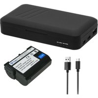 Trade-shop - 2in1 Set: Akku 1900mAh + Dual-Ladegerät usb-c usb-a mit Powerbank-Funktion kompatibel mit Nikon 1 V1, D7000, D7100, D7200, D7500, D8000 von TRADE-SHOP