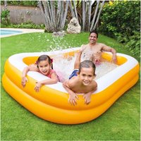 Trade Shop - AUFBLASBARER POOL FAMILIE MANDARINE 229 X 147 X 43 CM 2 RINGE ORANGE - von TRADE SHOP