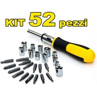 Trade Shop - MULTIBIT-SCHRAUBENDREHERSATZ RATSCHENSCHRAUBENDREHER MIT 52 CHROM-VANADIUM-EINSÄTZEN - von TRADE SHOP