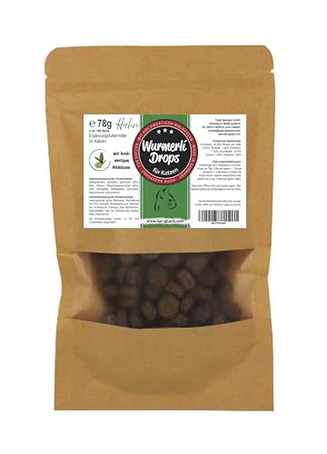 Wurmerli® Drops Katze – Natürlicher Snack mit Kräuterextrakten (Wurmkraut, Aloe, grüne Walnuss) – ca. 180 Leckerlis, 2-Monatsvorrat – Katzensnack Made in Germany von Trade Teamwork von Trade Teamwork