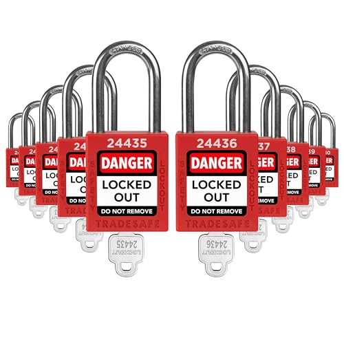 TRADESAFE Lockout Tagout Schlösser, Sicherheitsschlösser unterschiedlich schließen, Lock Out Tag Out Vorhängeschlösser-Set, 1 Schlüssel pro Schloss, 10 Stück Rot TRADESAFE Lockout Tagout Schlösser, Sicherheitsschlösser unterschiedlich schließen, Lock Out Tag Out Vorhängeschlösser-Set, 1 Schlüssel pro Schloss, 10 Stück Rot von TRADESAFE